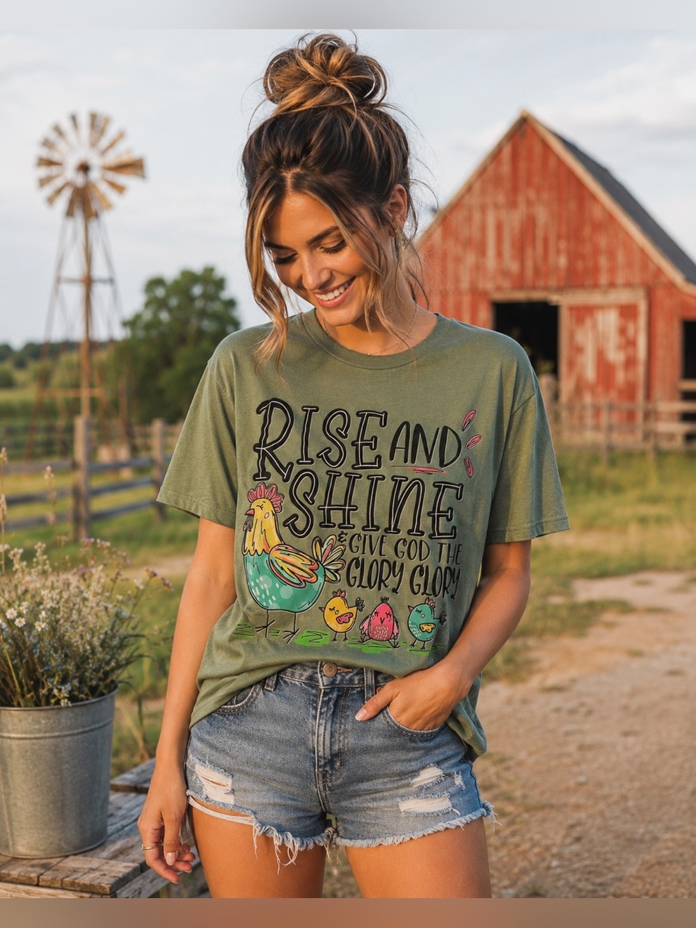 Rise And Shine And Give God The Glory Graphic Tshirt EUC